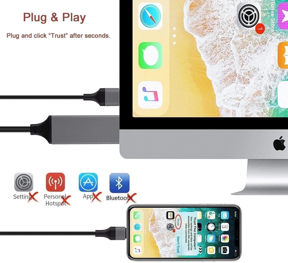 For iPhone 14 13 12 11 8 X iPad HDMI Mirroring Phone to TV HDTV Adapter AV Cable - Image 4 of 4