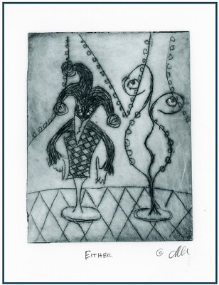 Masked Jester. THIS OR THAT EITHER DECISION. YES NO? Original ETCHING Signed