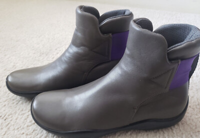 Leather Boots Grey Flat Ankle Boots Womens PRADA Sport Gray