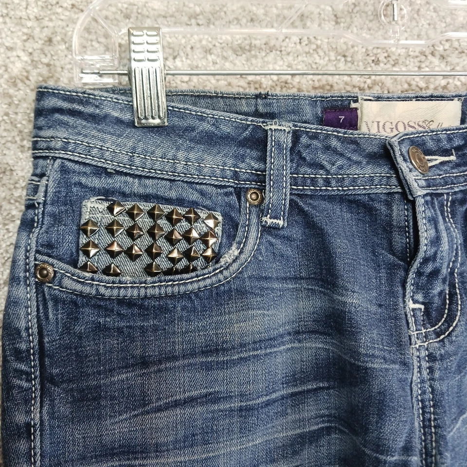 Vigoss Collection 短裤女式 7 码蓝色牛仔装饰铆钉翻盖口袋 — 第 2/4 张图片