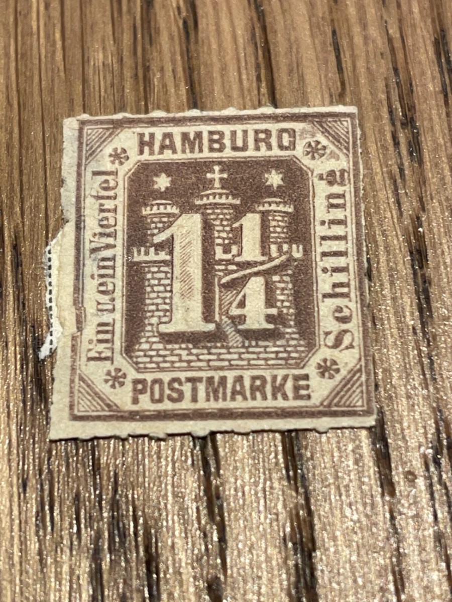 VINTAGE 1866 HAMBURG IMPERFORATED STAMP 1 1/4 SCHILLING | eBay
