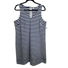 Old Navy Stretch Blue White Stripe V-Neck Tunic Tank Dress Size Large Nautical