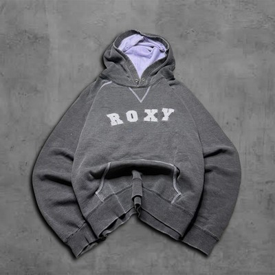 Y2K Relaxed Boxy Charcoal Roxy Quiksilver Vintage 2000s Streetwear Hoodie