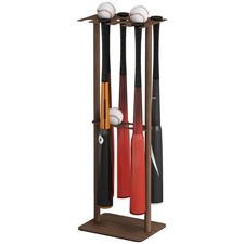 Gypie Deep Walnut Baseball Bat Holder Stand Holds 8 Bats 5 Balls Free Standing