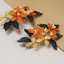 Handmade Filigree Fabric Flower Hair Clip Chinese Style Hanfu Double Clip 2pc