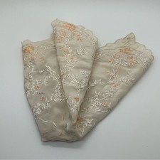 Vintage hand embroidered silk handkerchief 13" Square Delicate Floral Flowers