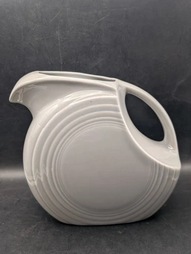 🔥 VINTAGE Fiestaware LAUGHLIN PEARL GREY DISK WATER PITCHER 7" Tall SIGNED