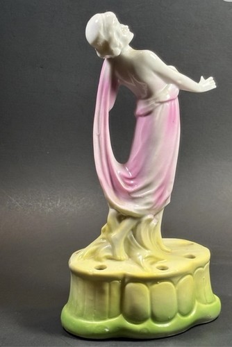 Vintage Germany Art Deco Dancer Flower Frog Multi-Color Porcelain Scarf 20s - Picture 5 of 14