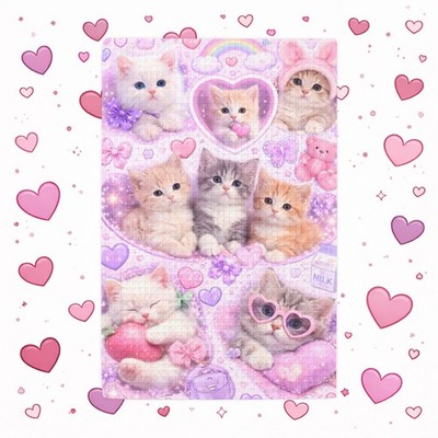Cute Pastel Kittens Kitchen Hand Towel Waffle Weave Tea Towel