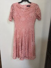 Dress Tells Pink Lace Floral Short Sleeve Fit & Flare Knee Length Dress Size M