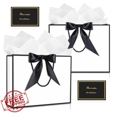 YoungTree 2pk Medium White-Black Gift Bag Ribbon Cards Tissue Present Bags
