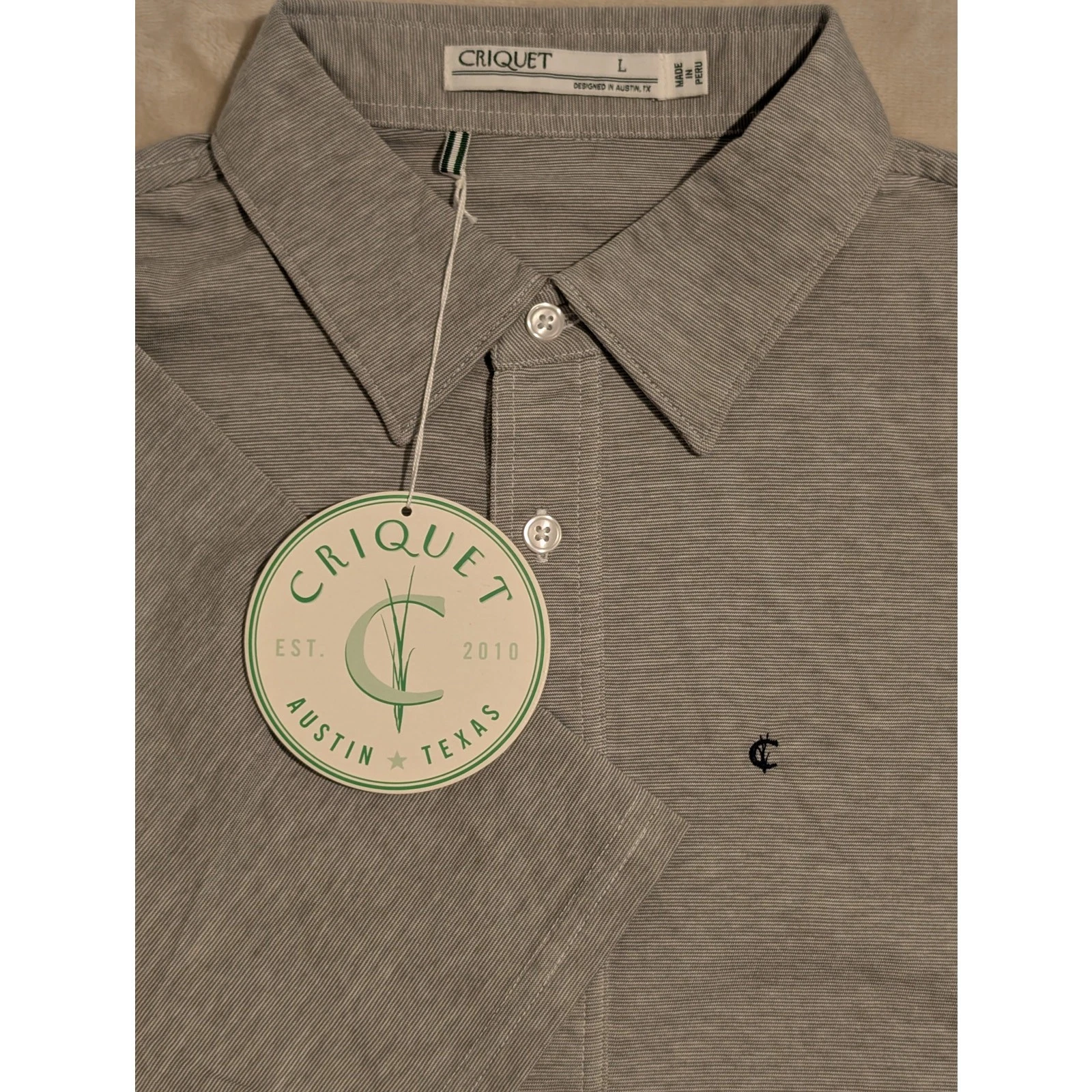 Criquet Men’s Players Polo Shirt Gray Heathered Large Organic Cotton Golf NWT