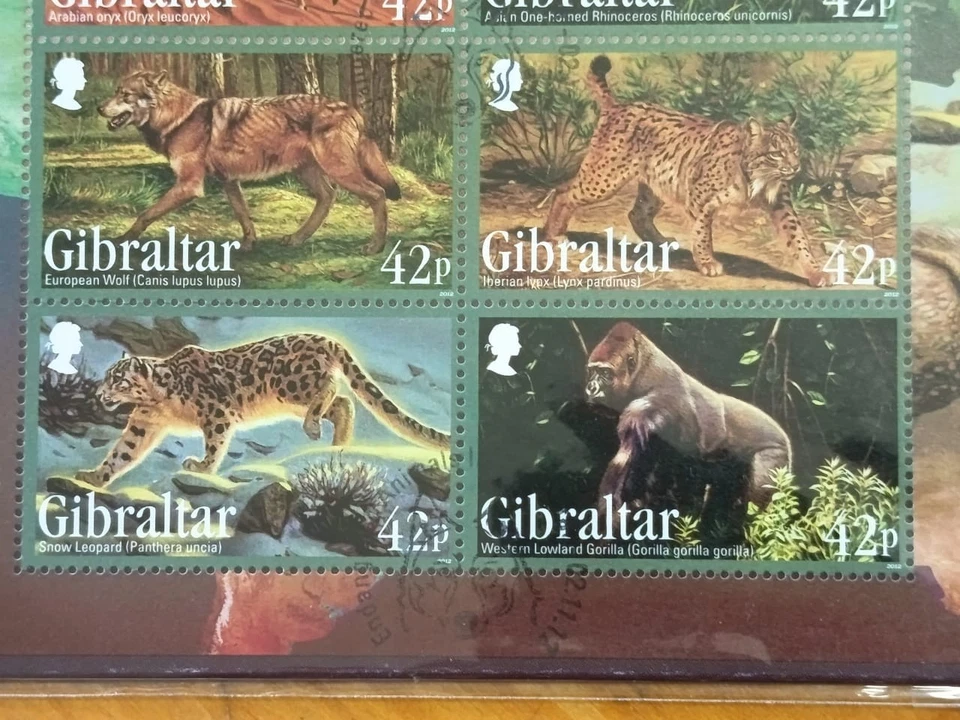 UK Gibraltar Stamp FDC 2012 Endangered Animals Wolf Rhino Leopard Gorilla Deer - Image 4 of 4