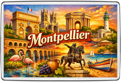 Montpellier Frankreich Kühlschrankmagnet Reise Souvenir Geschenk Sonnenuntergang Wahrzeichen Andenken