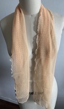 Vintage Ray Strauss Scarf Sheer Peach Mini White Polka Dots Ruffle Hem 56  X 13  
