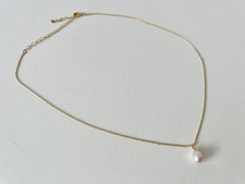 Faux Pearl Bead w/ Delicate Gold-Colored Chain Necklace 51 cm Total Long