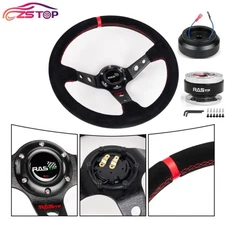 Red Suede Steering Wheel+130H Short Hub Adapter+Quick Release for Honda Civic EK