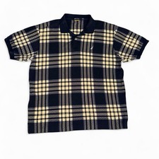 Nautica Men's L Navy Yellow Gray Plaid Short Sleeve Polo Shirt