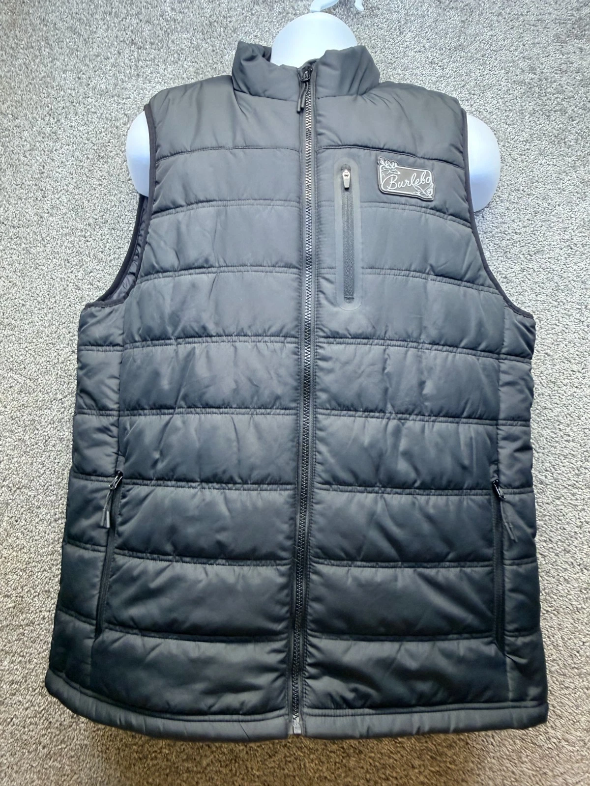 Burlebo Mens Large Black Puffer Vest Zip Pockets Outdoors LOGO