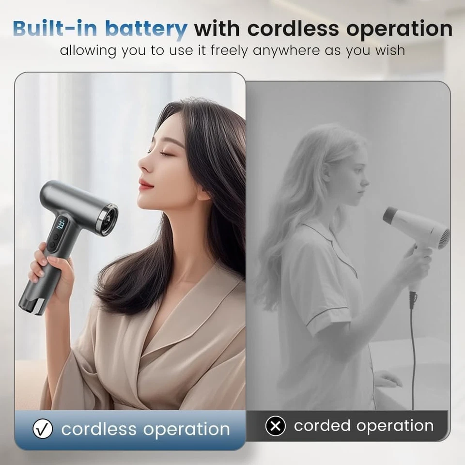 Secador de pelo inalámbrico, secador de pelo de viaje inalámbrico a batería para camping y autocaravana Foto 3 de 4
