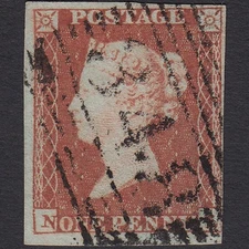 D24_28 GB QV 1841 1d RED-BROWN PLATE 90 SG8-B1(1) NL FU 4 MARGINS PORTOBELLO 348