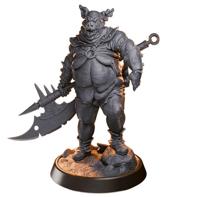 Pig Warrior   32mm Resin Miniature | D&D 3D Printed Fantasy Figure