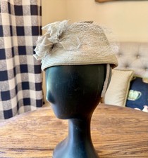 Louise Green Designer Hat Wool Felt with Bow Wide Brim Tan Beige Formal Medium Vintage Louise Green Straw Hat: Wide Brim With Silk Bow  main image 3