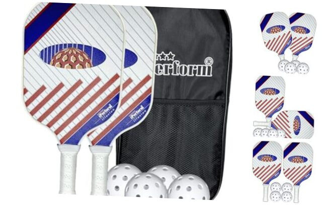 Premium Fiberglass Pickleball Set with 2 Paddles & 4 Balls