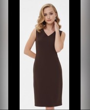 VINCE Dress Classic Brown Red Shift Sleeveless V Neck Career Designer 2