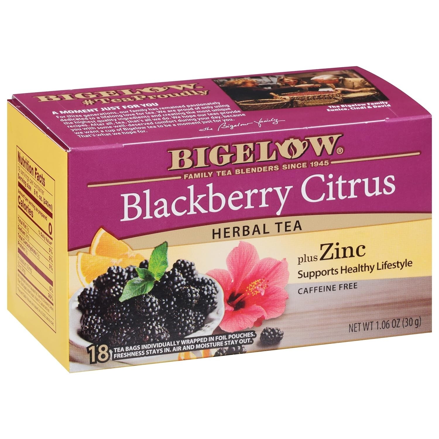 Bigelow Tea Herbal Teas Blackberry Citrus plus Zinc 18 Count Pack of 1