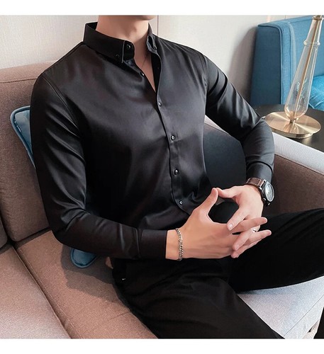 Nueva Camisa Ajustada Para Hombres Ropa De Vestir Manga Larga A Rayas Elegante - Imagen 14 de 33