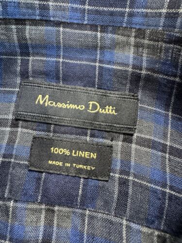 Massimo Dutti Men’s XL 100% Linen Button Down Shirt Grey Blue Designer Modern - Picture 3 of 8