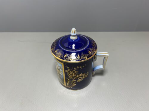 Teichert Stadt Meissen Tasse Deckeltasse Kobaltblauer Fond Watteau Gold 1.Wahl - Bild 11 von 16