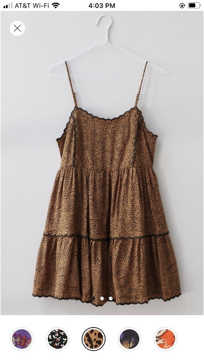 NWT UO Hanna Rayon Tiered Scallop Babydoll Mini Dress Urban Outfitter  Leopard XS