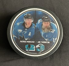 San Jose Sharks Puck - Joe Thornton Patrick Marleau Jersey Retirement 