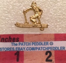 Gold Color SNOW SKI Skier Pinback Pin
