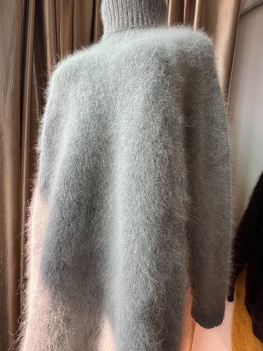 Angora Blend Fuzzy Turtleneck Side Slit Sweater – Soft Warm Knit - Picture 6 of 6