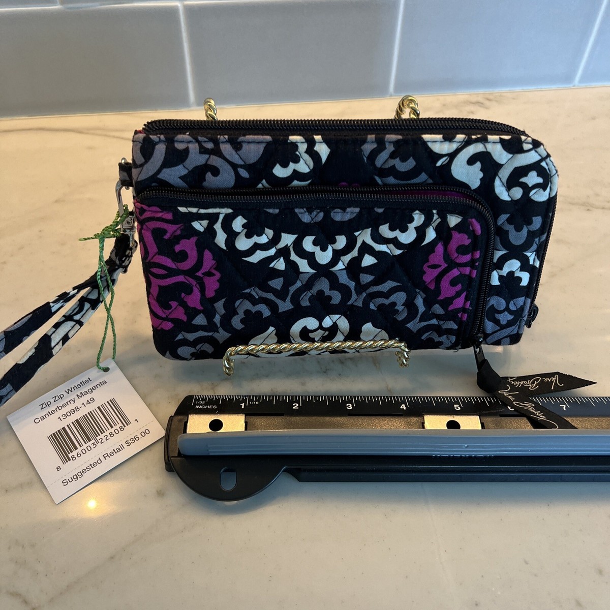 Vera Bradley Zip Zip Wristlet CANTERBERRY MAGENTA Wrist Strap NWT