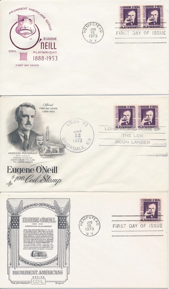 #1305c Eugene O'Neill $1 lot of 11 mixed cachet First Day covers Pairs, 4, Singl - Image 4 of 4