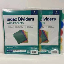 Wexford Index Dividers with Pockets Tabs 5 Multi Color School Office LOT OF 2