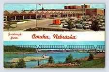 Postcard Nebraska Omaha NE Crossroad Shopping Mall River Barge Banner 1970s