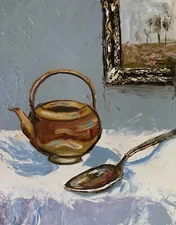 Tea time. Still life. ORIGINAL IMPASTO, PALETTE KNIFE OIL PAINTING.