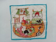 Vintage Kinder Taschentuch fr&uuml;her Morgen Aufwachen Schlafzimmer Szene um 1970