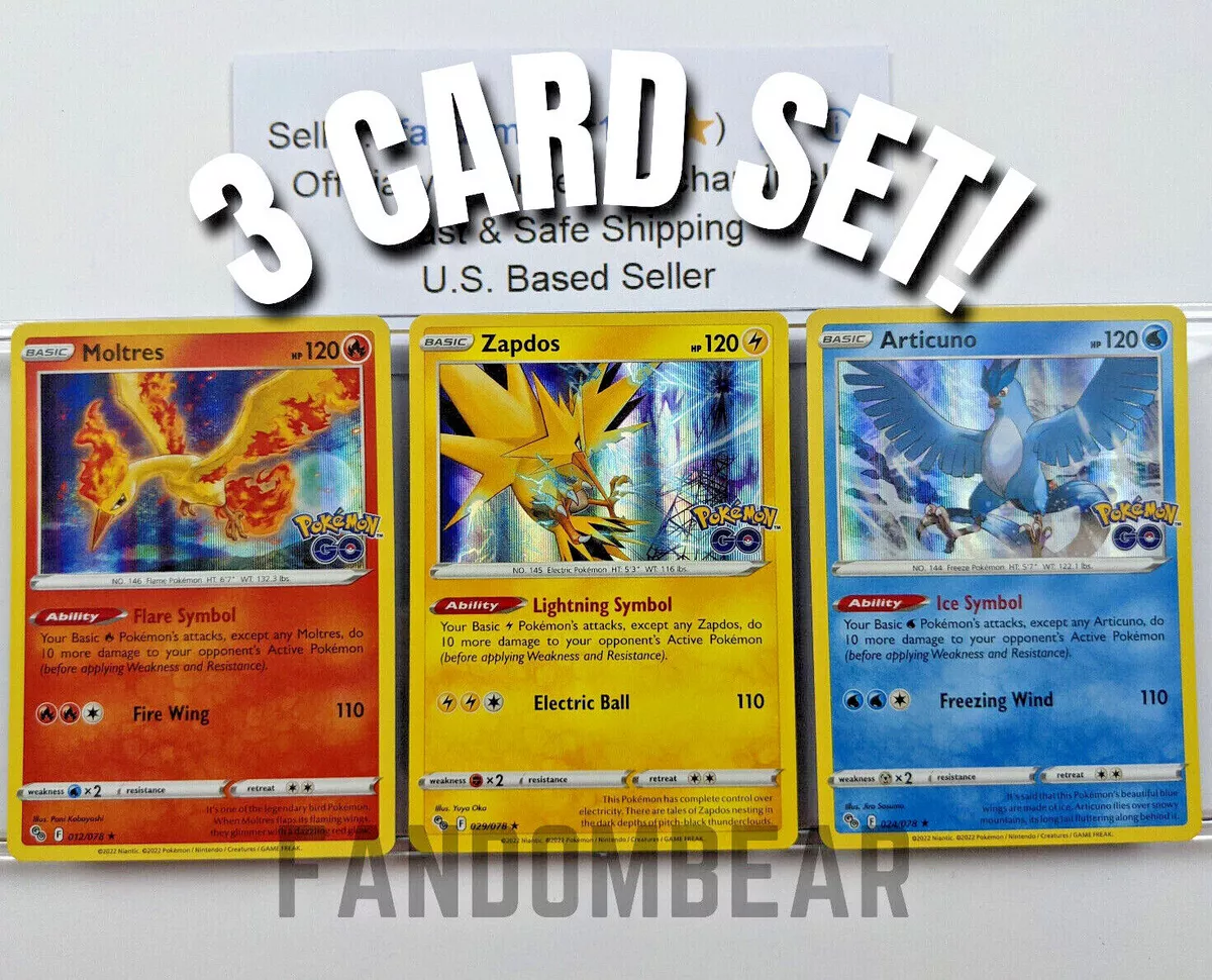 Kit 3 Cartas Pokémon Moltres Articuno Zapdos Lendáios