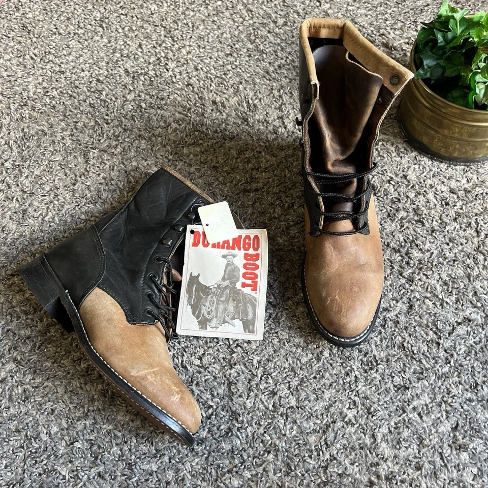 Botas Durango Talla 6.5 De Colección Cuero Negro Marrón Lacer Roper Western Nuevas Foto 2 de 4