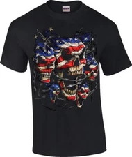 Flag Patriotic Skulls Red White Blue Skull Licensed T-Shirt