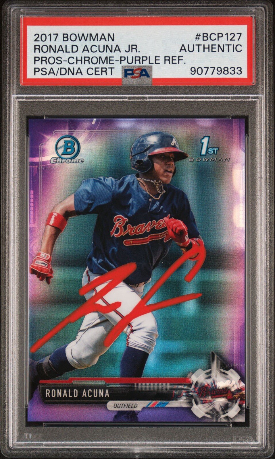 2017 Bowman Chrome 1st Ronald Acuna Jr RC Purple /250 Auto Braves