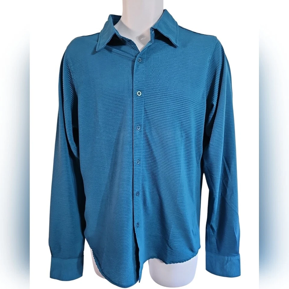 Camisa Andres Velasco International Hombre Mediana Azul Dublín Acanalada Con Botones Foto 2 de 4