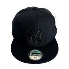 Mens New York NY Yankees Baseball Cap Fitted Flat Brim Hat Multi Size all Black