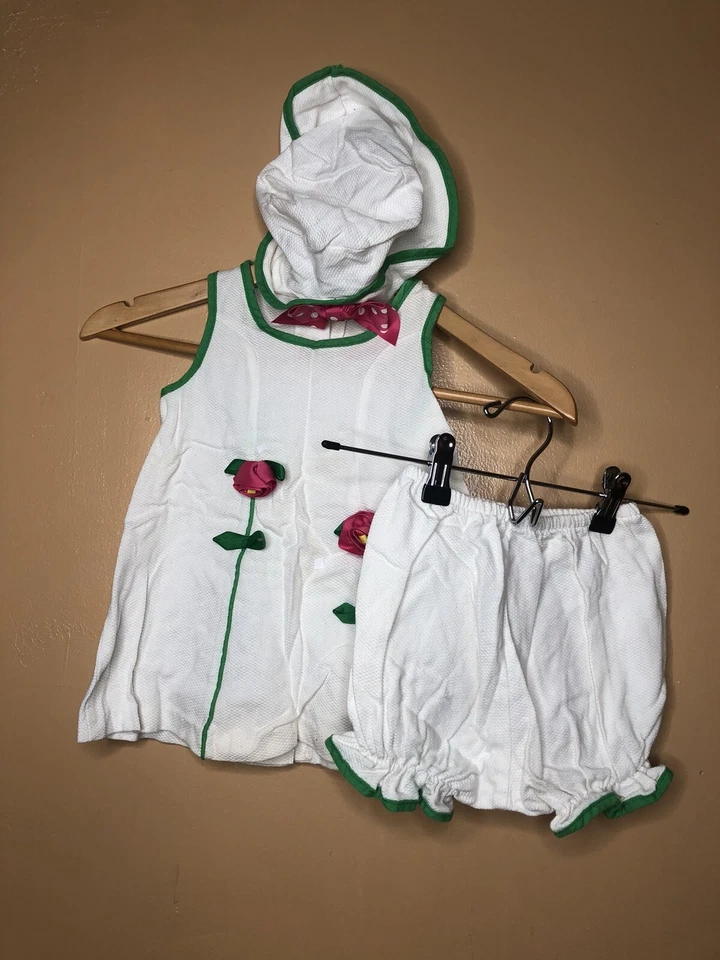 Vestido Peaches N Crema Niñas Pequeñas Talla 3T 3 piezas Blanco Verde Conjunto Sin Mangas Foto 2 de 4